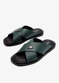 Prada Suede Crisscross Slides Emerlad green