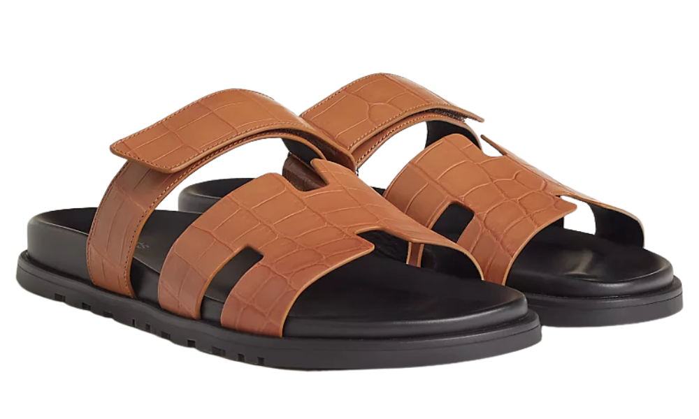 Hermes Calfskin Sandals Crocodile Skin "Naturel"