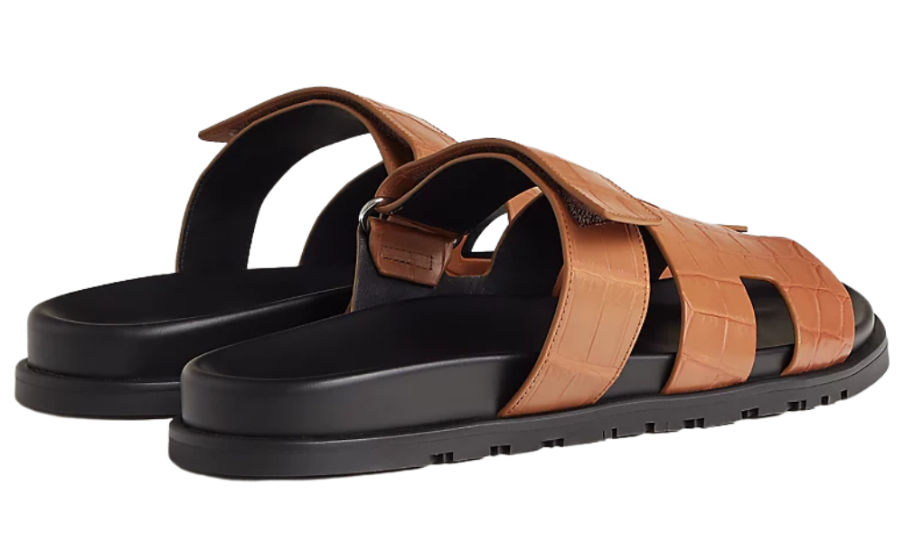 Hermes Calfskin Sandals Crocodile Skin "Naturel"